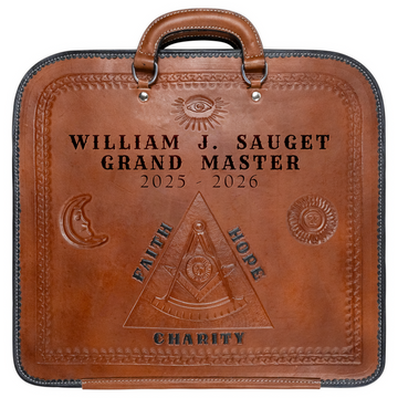Customized Pyramidic Expression Hand-Tooled Brown Leather Apron Case | Grand Master of the Grand Lodge of Michigan