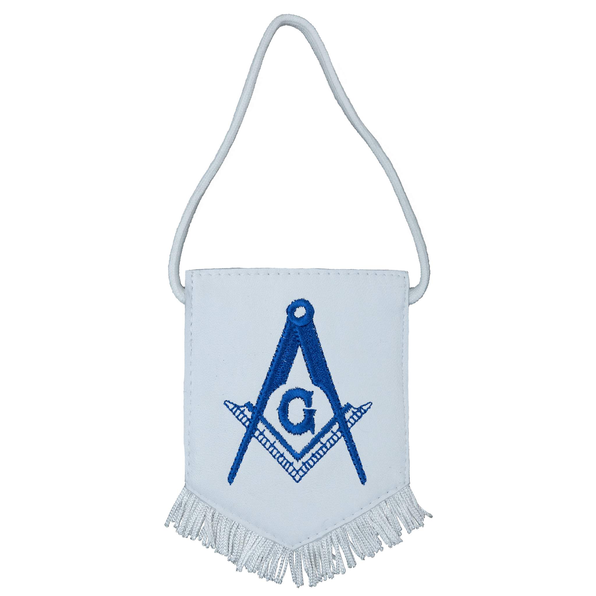 Masonic Rearview Mirror Car Flag – Genuine Lambskin with Embroidered Square & Compass