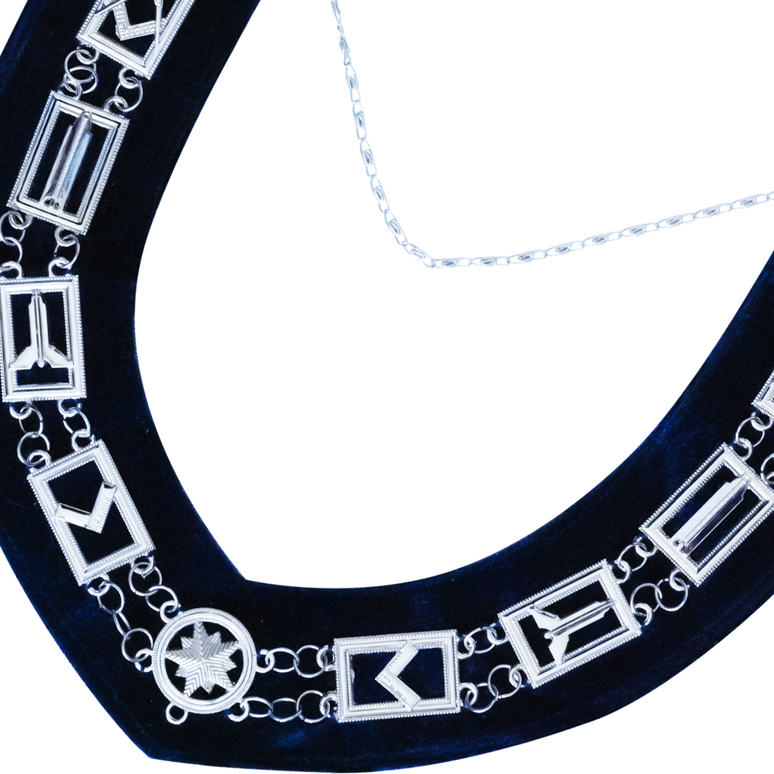 Blue Lodge Chain Collar | Silver Plated on Blue Velvet | Blue Lodge Chain Collar Set