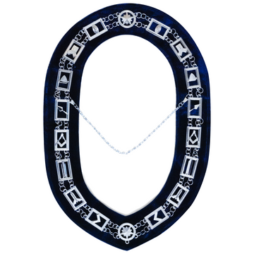 Blue Lodge Chain Collar | Silver Plated on Blue Velvet | Blue Lodge Chain Collar Set