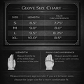 White Masonic gloves size chart with length and palm measurements.