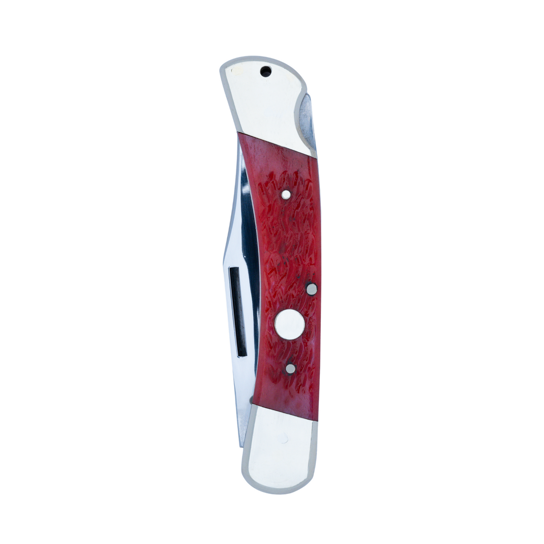 Hunter's Edge Senior RBJ 5”, Handmade and Hand-Polished Sabre Clip Blade Knife with Red Jigged Bone Handle