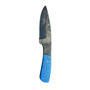 Whisper Edge Stainless Steel Hunting Knife: Blue Turquoise Plastic Handle – Handcrafted Decorative Blade