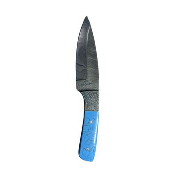 Whisper Edge Damascus Steel Blade: Blue Turquoise Plastic Handle