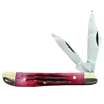 Tiny Traveler RBJ 2/Blades 2.5”, Handmade and Hand-Polished Knife with Red Jigged Bone Handle