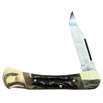 Hunter's Edge SH 4”, Handmade and Hand-Polished Sabre Clip Blade Knife with Genuine Stag Horn Handle